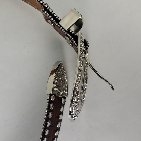 BLAZIN ROXX SCALLOP CROC PRINT LEATHER RHIENSTONE WESTERN BELT M - Picture 5 of 15